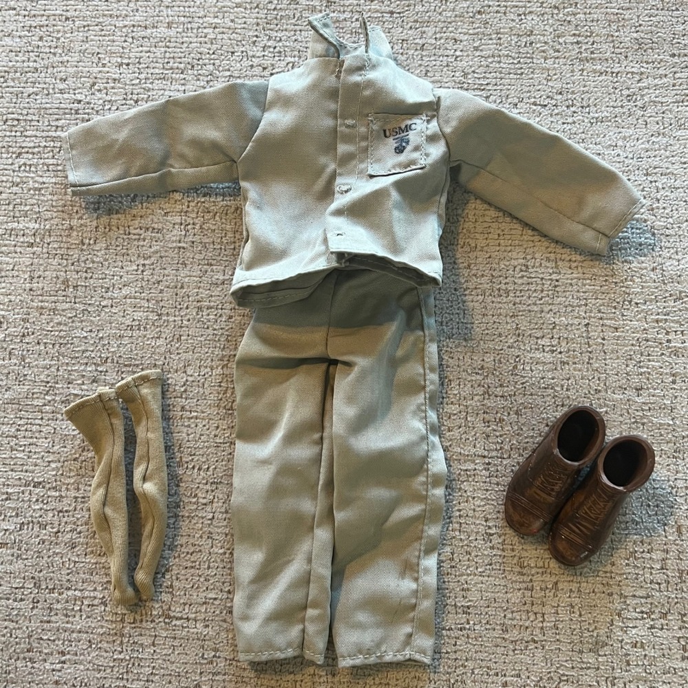 Vintage G.I. Joe Hasbro USMC Marine Uniform HBT Shirt Pants Boots Socks Set 12"